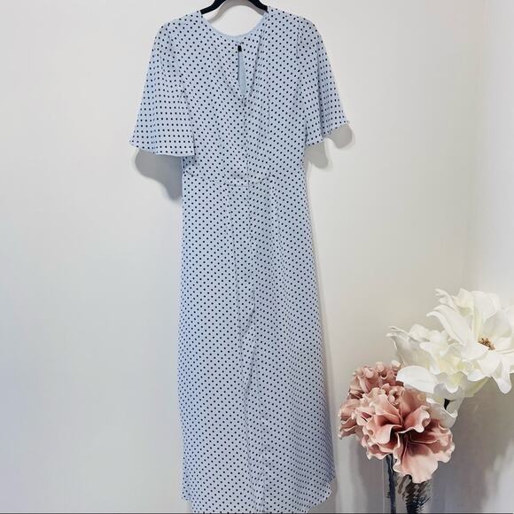 Who What Wear Blue Polkadots Flutter Sleeve Midi Dress Size S - Picture 6 of 12